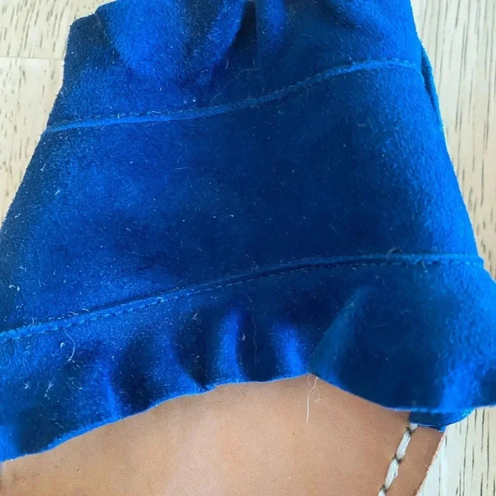Solillas Frilled Flat Leather Sandal Indigo Blue Size 10 Made in Spain - Picture 6 of 8